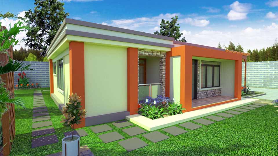 niftypalm_3 Bedroom Bungalow - Flat roof_render_3